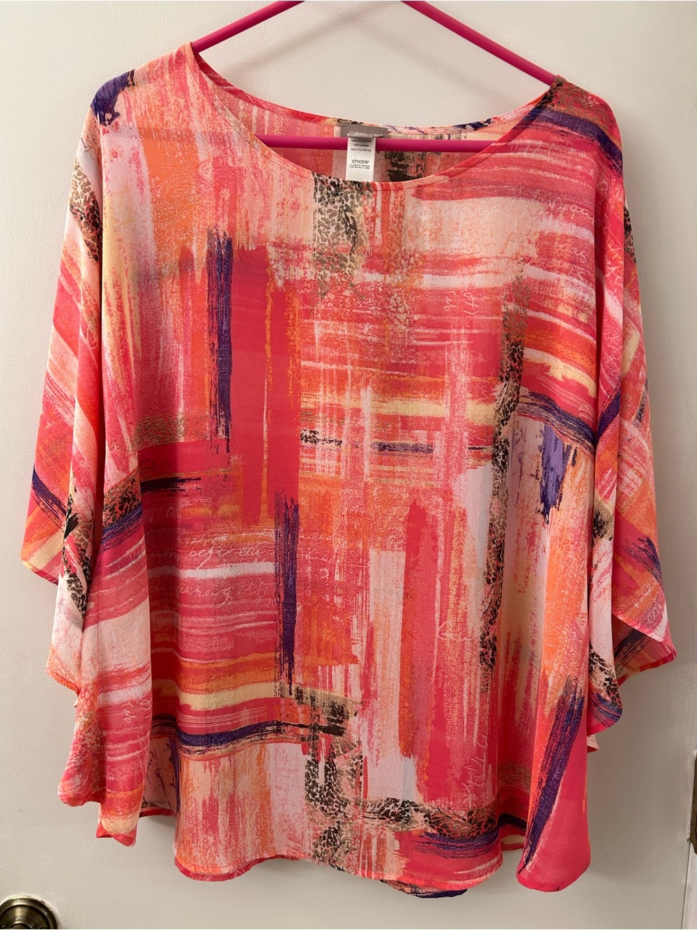 Chico's Pink Abstract Brushstroke Tunic